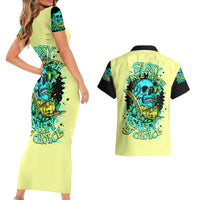 Turtle Skull Couples Matching Short Sleeve Bodycon Dress and Hawaiian Shirt Sassy Since Birth Salty By Choice - Wonder Print Shop