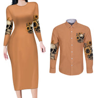 Sunflower Skull Couples Matching Long Sleeve Bodycon Dress and Long Sleeve Button Shirts She Is Sunshine Mixed With A Little Hurricance - Wonder Print Shop