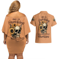 Sunflower Skull Couples Matching Off Shoulder Short Dress and Hawaiian Shirt She Is Sunshine Mixed With A Little Hurricance - Wonder Print Shop