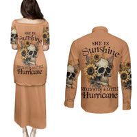 Sunflower Skull Couples Matching Puletasi Dress and Long Sleeve Button Shirts She Is Sunshine Mixed With A Little Hurricance - Wonder Print Shop