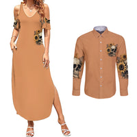 Sunflower Skull Couples Matching Summer Maxi Dress and Long Sleeve Button Shirts She Is Sunshine Mixed With A Little Hurricance - Wonder Print Shop