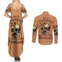 Sunflower Skull Couples Matching Summer Maxi Dress and Long Sleeve Button Shirts She Is Sunshine Mixed With A Little Hurricance - Wonder Print Shop