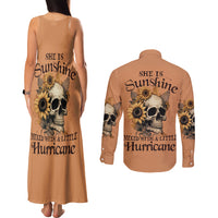 Sunflower Skull Couples Matching Tank Maxi Dress and Long Sleeve Button Shirts She Is Sunshine Mixed With A Little Hurricance - Wonder Print Shop