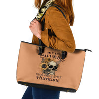 Sunflower Skull Leather Tote Bag She Is Sunshine Mixed With A Little Hurricance - Wonder Print Shop