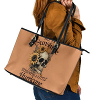 Sunflower Skull Leather Tote Bag She Is Sunshine Mixed With A Little Hurricance - Wonder Print Shop