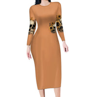 Sunflower Skull Long Sleeve Bodycon Dress She Is Sunshine Mixed With A Little Hurricance - Wonder Print Shop