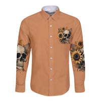 Sunflower Skull Long Sleeve Button Shirt She Is Sunshine Mixed With A Little Hurricance - Wonder Print Shop