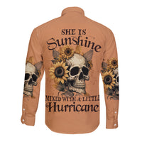 Sunflower Skull Long Sleeve Button Shirt She Is Sunshine Mixed With A Little Hurricance - Wonder Print Shop