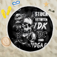 Three Skull Beach Blanket Stuck Between Idk Idc And Idgaf - Wonder Print Shop