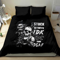Three Skull Bedding Set Stuck Between Idk Idc And Idgaf - Wonder Print Shop