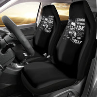 Three Skull Car Seat Cover Stuck Between Idk Idc And Idgaf - Wonder Print Shop