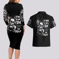 Three Skull Couples Matching Long Sleeve Bodycon Dress and Hawaiian Shirt Stuck Between Idk Idc And Idgaf - Wonder Print Shop