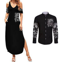 Three Skull Couples Matching Summer Maxi Dress and Long Sleeve Button Shirts Stuck Between Idk Idc And Idgaf - Wonder Print Shop