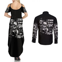 Three Skull Couples Matching Summer Maxi Dress and Long Sleeve Button Shirts Stuck Between Idk Idc And Idgaf - Wonder Print Shop