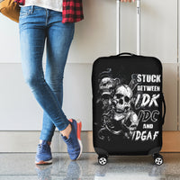 Three Skull Luggage Cover Stuck Between Idk Idc And Idgaf - Wonder Print Shop