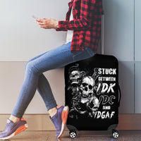 Three Skull Luggage Cover Stuck Between Idk Idc And Idgaf - Wonder Print Shop