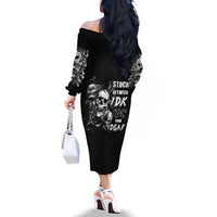 Three Skull Off The Shoulder Long Sleeve Dress Stuck Between Idk Idc And Idgaf - Wonder Print Shop