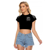 Three Skull Raglan Cropped T Shirt Stuck Between Idk Idc And Idgaf - Wonder Print Shop