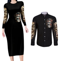 Wire Skull Couples Matching Long Sleeve Bodycon Dress and Long Sleeve Button Shirts Stuck Between Idk Idc And Idgaf - Wonder Print Shop