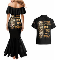 Wire Skull Couples Matching Mermaid Dress and Hawaiian Shirt Stuck Between Idk Idc And Idgaf - Wonder Print Shop