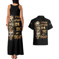 Wire Skull Couples Matching Tank Maxi Dress and Hawaiian Shirt Stuck Between Idk Idc And Idgaf - Wonder Print Shop