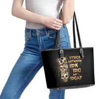 Wire Skull Leather Tote Bag Stuck Between Idk Idc And Idgaf - Wonder Print Shop