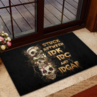Wire Skull Rubber Doormat Stuck Between Idk Idc And Idgaf - Wonder Print Shop