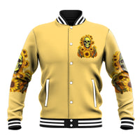 Sunflower Skull Baseball Jacket I'm Blunt Because God Rolled Me That Way - Wonder Print Shop