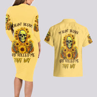 Sunflower Skull Couples Matching Long Sleeve Bodycon Dress and Hawaiian Shirt I'm Blunt Because God Rolled Me That Way - Wonder Print Shop