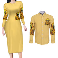 Sunflower Skull Couples Matching Long Sleeve Bodycon Dress and Long Sleeve Button Shirts I'm Blunt Because God Rolled Me That Way - Wonder Print Shop