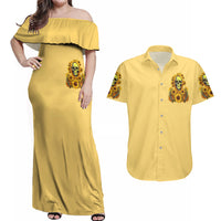 Sunflower Skull Couples Matching Off Shoulder Maxi Dress and Hawaiian Shirt I'm Blunt Because God Rolled Me That Way - Wonder Print Shop