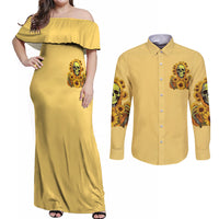 Sunflower Skull Couples Matching Off Shoulder Maxi Dress and Long Sleeve Button Shirts I'm Blunt Because God Rolled Me That Way - Wonder Print Shop