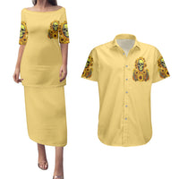 Sunflower Skull Couples Matching Puletasi Dress and Hawaiian Shirt I'm Blunt Because God Rolled Me That Way - Wonder Print Shop