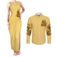Sunflower Skull Couples Matching Tank Maxi Dress and Long Sleeve Button Shirts I'm Blunt Because God Rolled Me That Way - Wonder Print Shop
