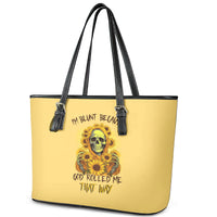 Sunflower Skull Leather Tote Bag I'm Blunt Because God Rolled Me That Way - Wonder Print Shop