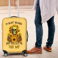 Sunflower Skull Luggage Cover I'm Blunt Because God Rolled Me That Way - Wonder Print Shop