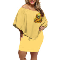 Sunflower Skull Off Shoulder Short Dress I'm Blunt Because God Rolled Me That Way - Wonder Print Shop