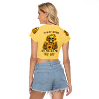 Sunflower Skull Raglan Cropped T Shirt I'm Blunt Because God Rolled Me That Way - Wonder Print Shop