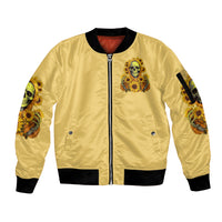 Sunflower Skull Sleeve Zip Bomber Jacket I'm Blunt Because God Rolled Me That Way - Wonder Print Shop