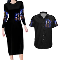 Skull Reaper Couples Matching Long Sleeve Bodycon Dress and Hawaiian Shirt The Devil Whispered To Me I Whisper Back Bring Beer - Wonder Print Shop