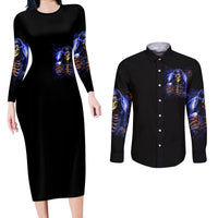 Skull Reaper Couples Matching Long Sleeve Bodycon Dress and Long Sleeve Button Shirts The Devil Whispered To Me I Whisper Back Bring Beer - Wonder Print Shop