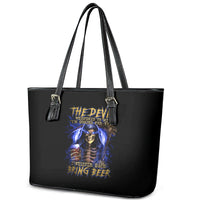 Skull Reaper Leather Tote Bag The Devil Whispered To Me I Whisper Back Bring Beer - Wonder Print Shop