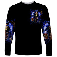 Skull Reaper Long Sleeve Shirt The Devil Whispered To Me I Whisper Back Bring Beer - Wonder Print Shop