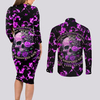 Rose Skull Couples Matching Long Sleeve Bodycon Dress and Long Sleeve Button Shirts She Whispered Back I am The Storm - Wonder Print Shop