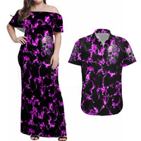 Rose Skull Couples Matching Off Shoulder Maxi Dress and Hawaiian Shirt She Whispered Back I am The Storm - Wonder Print Shop