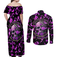 Rose Skull Couples Matching Off Shoulder Maxi Dress and Long Sleeve Button Shirts She Whispered Back I am The Storm - Wonder Print Shop