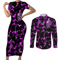 Rose Skull Couples Matching Short Sleeve Bodycon Dress and Long Sleeve Button Shirts She Whispered Back I am The Storm - Wonder Print Shop