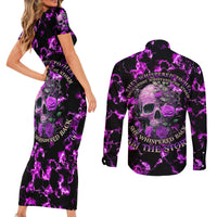 Rose Skull Couples Matching Short Sleeve Bodycon Dress and Long Sleeve Button Shirts She Whispered Back I am The Storm - Wonder Print Shop