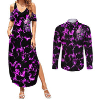 Rose Skull Couples Matching Summer Maxi Dress and Long Sleeve Button Shirts She Whispered Back I am The Storm - Wonder Print Shop