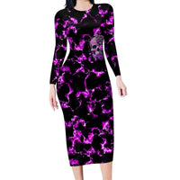 Rose Skull Long Sleeve Bodycon Dress She Whispered Back I am The Storm - Wonder Print Shop